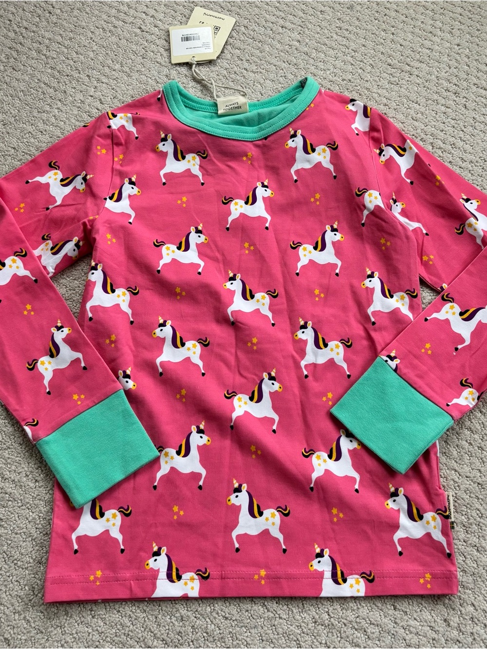 Maxomorra Kids Unicorn Print Long Sleeve Tee - Pink & Mint